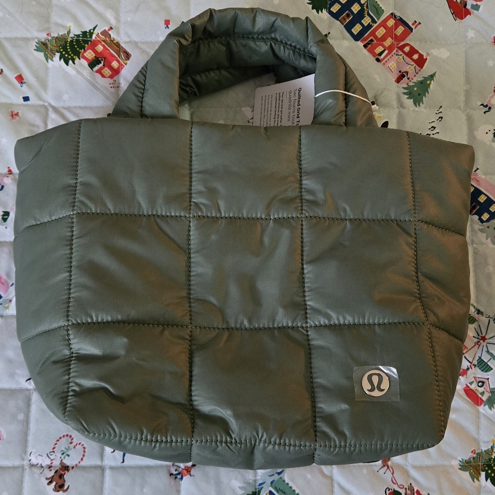 Lululemon Athletica Olive Quilted Grid Tote Mini